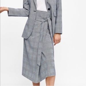 Zara checkered plaid midi skirt